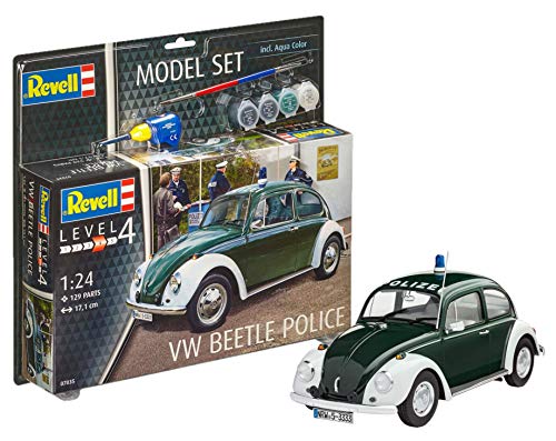 Revell Maqueta de Auto 1: 24 – Volkswagen VW Escarabajo Policía 1968 (VW Beetle Police) en Escala 1: 24, Niveles 4, réplica exacta con Muchos Detalles, Juego, Model con Base Accesorios, 67035
