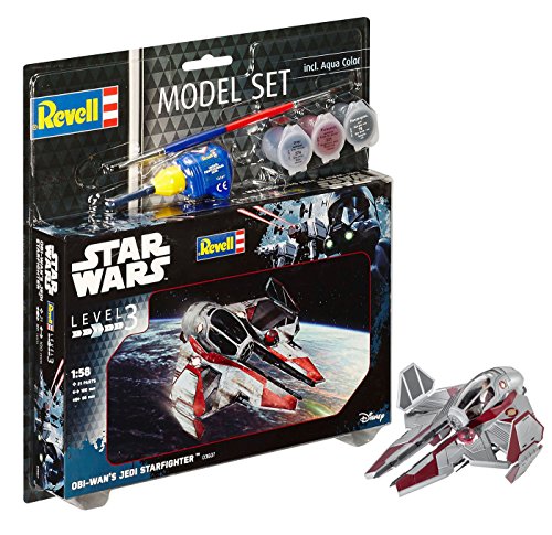 Revell Star Wars Set OBI Wan's Jedi Starfighter, en Kit Modelo con Base Accesorios, fácil Pegar y para pintarlas, Escala 1:58 (63607), 10,0 cm de Largo