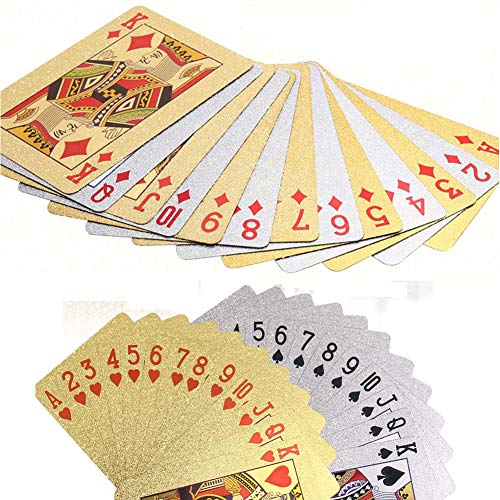 REYOK 2 Sets Plastic Poker Cartas 100% Impermeable Juego de Mesa de Naipes de plástico Resistente a Las lágrimas Oro, Plata