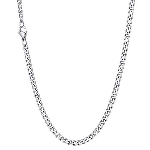 Richsteel Cadena eslabon Cubano 3mm Necklace Men 55cm Largo Collar de Cadenas Acero Inoxidable Regalo Novio Familia