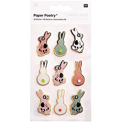 RICO DESIGN GmbH & Co. KG Pegatinas 3D de Pascua, Bunny Hop, conejos, rosa, 9 unidades