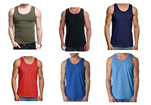 Riddled with Style - Juego de 6 camisetas de tirantes para hombre, 100 % algodón, para entrenamiento, color liso Multicolor Mezcla Variada L