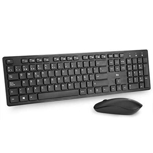 Rii RK200 Combo Ratón y Teclado Inalámbrico para Android/Windows/Mac/Linux y Otros Dispositivos con USB-QWERTY Español,Color Negro Rii RK200 Combo Ratón y Teclado Inalámbrico para Android/Windows/Mac/Linux y Otros Dispositivos con USB-QWERTY Español,Color Negro