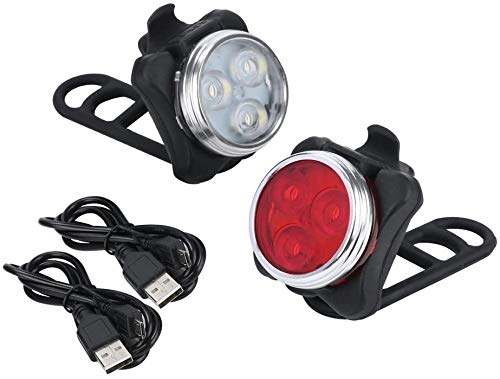 RIXOW Luces Bicicleta, LED Luces Delanteras y Traseras USB Recargables para Bicicleta, 4 Modos de Iluminación, Impermeables, Luces de Seguridad Vial para Andar en Bicicleta por la Noche (rojo blanco-1)