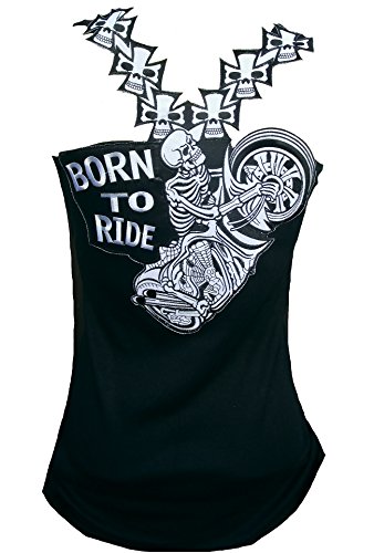 Rockabilly Punk Rock - Camiseta de tirantes para bebé, diseño de calavera con texto "Born to Ride", color negro