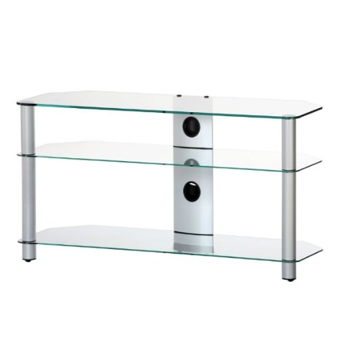 RO&CO - Mueble TV. Ancho 110 cms. 3 estantes. Vidrio Transparente/Chasis de Color Gris. Ref.M-1103 TG