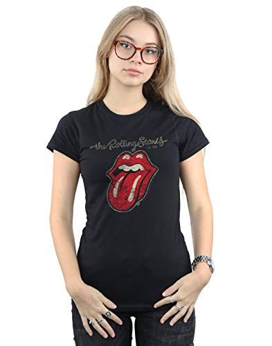 Rolling Stones Plastered Tongue Camisa, Negro, L para Mujer