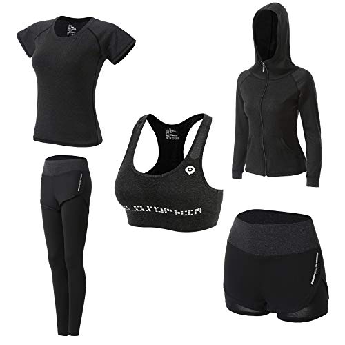 Ropa Deportiva Mujer,5 Piezas Conjuntos Deportivos para Mujer Yoga Fitness Deporte Chándales Ropa de Correr Conjunto de Gimnasio Ejercicio Carrera Entrenamiento Transpirable Cómodo