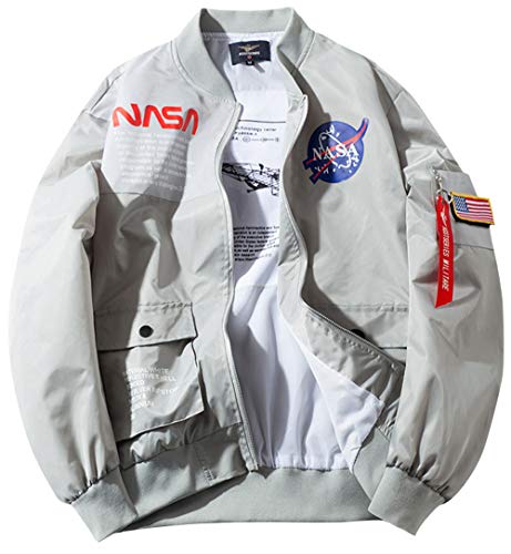 ROSEUNION NASA Chaqueta Ma-1 Impresión Cierre De Cremallera Jacket Sporty Bomber Suelto Casual para Abrigos Espesar Modelos De Pareja (Medium, Gris) ROSEUNION NASA Chaqueta Ma-1 Impresión Cierre De Cremallera Jacket Sporty Bomber Suelto Casual para Abrigos Espesar Modelos De Pareja (Medium, Gris)