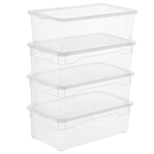 Rotho Clear, Juego de 4 cajas de almacenamiento de 5l con tapa, Plástico PP sin BPA, transparente, 4 x 5l 33.0 x 19.0 x 24.0 cm