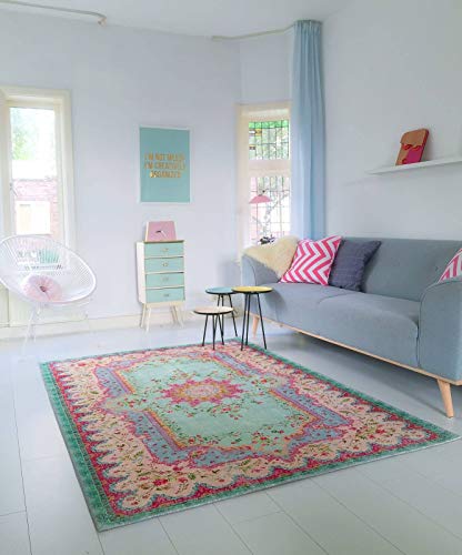 Rozenkelim - Alfombra de estilo Shabby Chic para salón, dormitorio, jardín de infancia, color pastel, 180cm x 120cm
