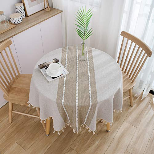 RUANRUAN Japanese Cotton and Linen Fresh Tablecloth Art Cafe Round Table Coffee Table Dining Table Cloth Balcony Round Tablecloth Coffee Line 150Cm Round