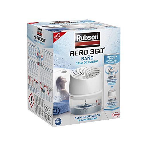Rubson AERO 360º Baño, deshumidificador portátil sin cable para baño, absorbe humedad para la circulación del aire, disipador de condensación, dispositivo y tableta, 450 g Rubson AERO 360º Baño, deshumidificador portátil sin cable para baño, absorbe humedad para la circulación del aire, disipador de condensación, dispositivo y tableta, 450 g