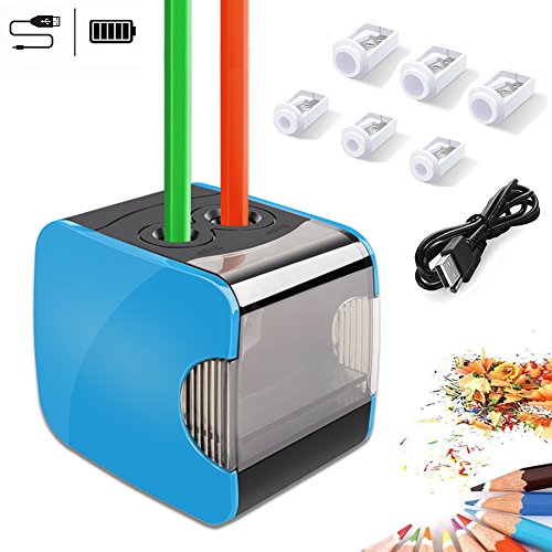 Sacapuntas de lápiz eléctrico, Oladwolf Sacapuntas automático pencil sharpener con dos agujeros, Batería de sacapuntas USB con 6 Cuchillas Perfecto para aula de los niños, Oficina Sacapuntas de lápiz eléctrico, Oladwolf Sacapuntas automático pencil sharpener con dos agujeros, Batería de sacapuntas USB con 6 Cuchillas Perfecto para aula de los niños, Oficina