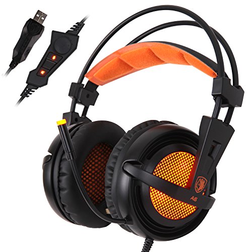 SADES A6 7.1 de sonido envolvente estéreo Pro PC Gaming Headset la venda de los auriculares con micrófono de alta sensibilidad del enchufe USB Over-the-Ear luces LED respiración Control de volumen (Negro) SADES A6 7.1 de sonido envolvente estéreo Pro PC Gaming Headset la venda de los auriculares con micrófono de alta sensibilidad del enchufe USB Over-the-Ear luces LED respiración Control de volumen (Negro)