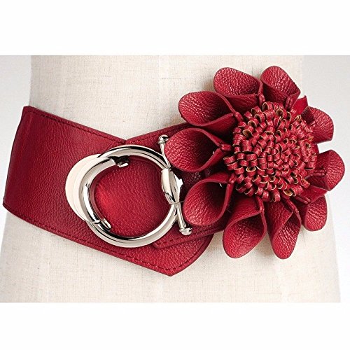 SAIBANGZI Cinturones de Mujer Apriete Las Señoras Waistb Decorativas Flores Vestido Cintura Cintura Sello Rojo One-Size correaje