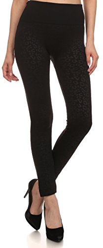 Sakkas YC1501 - Leggins de Lana Tiro Medio Slim fit con Estampado Animal Modelo Jenny - Negro - One Size