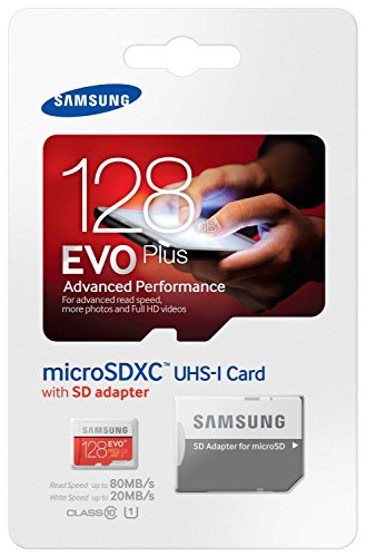 Samsung EVO Plus - Tarjeta de Memoria microSD de 128 GB con Adaptor SD (Velocidad hasta 80 MB, Class 10, Resistente al Agua) Samsung EVO Plus - Tarjeta de Memoria microSD de 128 GB con Adaptor SD (Velocidad hasta 80 MB, Class 10, Resistente al Agua)