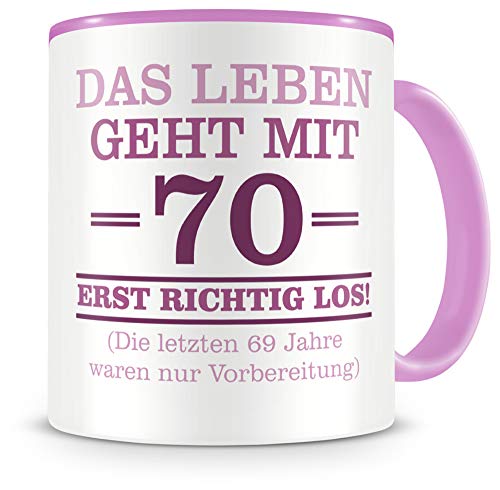 Samunshi® - Taza con texto en alemán para 70 cumpleaños (70 años, 300 ml, rosa/rosa)