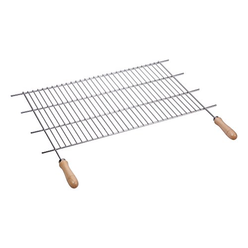 Sauvic 02465 - Parrilla barbacoa zincada con mangos de madera, dimensiones aproximadas: 60 x 40 cm