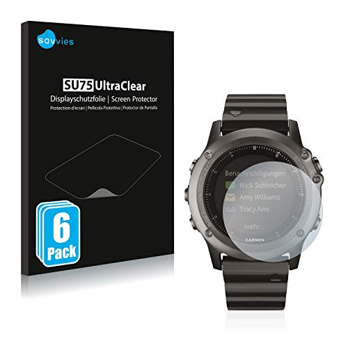 savvies Protector Pantalla Compatible con Garmin Fenix 3/3 HR (6 Unidades) Pelicula Ultra Transparente savvies Protector Pantalla Compatible con Garmin Fenix 3/3 HR (6 Unidades) Pelicula Ultra Transparente