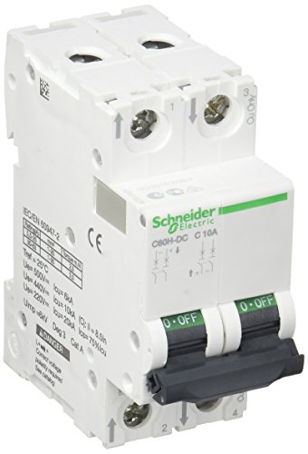 Schneider Electric A9N61528 C60H Interruptor Automático Especial de CC, 500V, 2P, 10A, Curva C, Blanco Schneider Electric A9N61528 C60H Interruptor Automático Especial de CC, 500V, 2P, 10A, Curva C, Blanco
