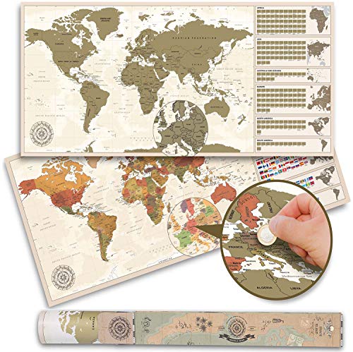 Scrape Off World Map Gold - XXL Mapa del mundo free scratch 82 x 45 cm - scratch map deluxe wall mural (Vintage clásica (Inglés))