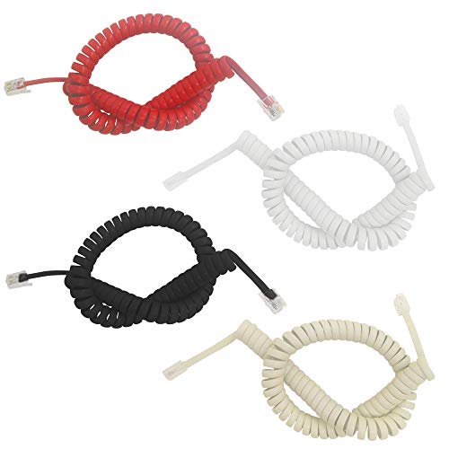 SENHAI - Cable de extensión para teléfono móvil, 4 unidades, longitud en espiral de 1 a 10 pies sin espiral, color negro, rojo, blanco, beige
