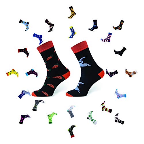 Sesto Senso Calcetines Divertidos Algodón Mujer Hombre Locos Coloridos Funny Socks Conejo Liebre Azul Marine Naranja 35-37 Zanahoria carrots