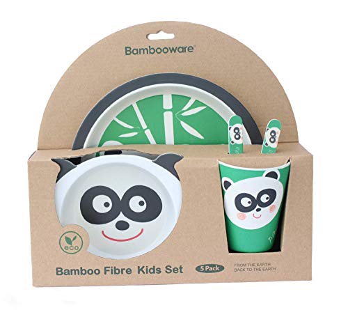 Set vajilla bambú infantil 5 piezas (Panda) | Para niños y bebés | Libre de BPA ecológico y biodegradable.