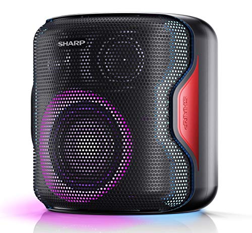 Sharp PS-919(BK) Party Speaker con TWS, Bluetooth 5.0 Puerto USB, Sonido 3D, Luces Multicolor, Impermeable IPX5 con 130 W de Potencia y batería integrada con hasta 14 Horas de reproducción, Negro