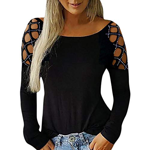 SHOBDW Mujeres Camisetas de Manga Larga Tallas Grandes Cuello en V sólido Camisa de Manga Larga Moda Casual Primavera Otoño Blusa Blusas Sueltas Diseño Cruzado Delantero Camiseta (XXX-Large, Negro)