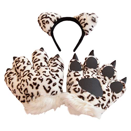 Sidougeri Juego de diadema de guantes de leopardo