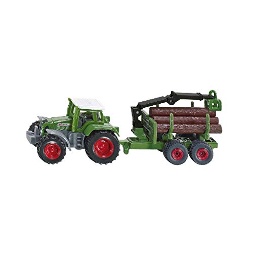 SIKU 1645, Tractor con remolque forestal, Metal/Plástico, Verde, Incluye 6 troncos, Versátil