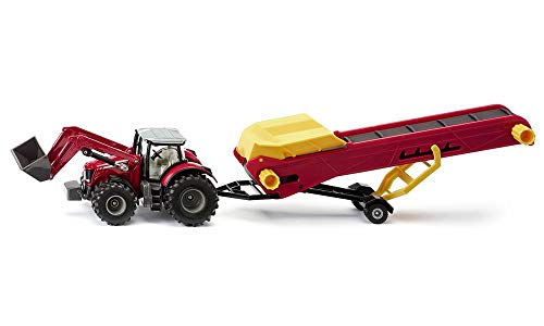 siku 1996 Tractor Massey Ferguson con cinta transportadora, Incl. cargador frontal, Apto para modelos siku misma escala, 1:50, Metal/Plástico, Rojo