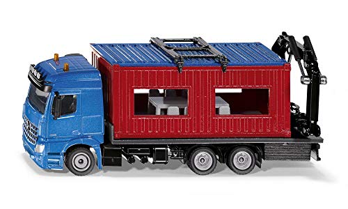 siku 3556 Camión con contenedor de obra, Incl. grúa para retirar contenedor, 1:50, Metal/Plástico, Azul/Rojo