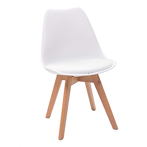 Silla de Comedor de diseño nórdico Day, Patas Madera de Haya y Carcasa Polipropileno (Blanco)