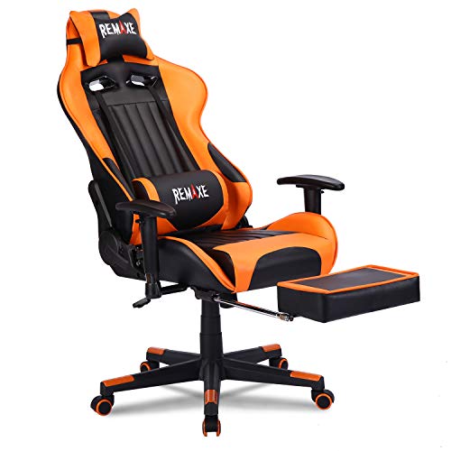 Silla de juego de PC de gran tamaño Ergomonic Racing Chair con reposapiés retráctil, cuero de la PU de Ejecutivo, Reposacabezas de cuero Masajeador lumbar. Silla ergonómica giratoria para PC