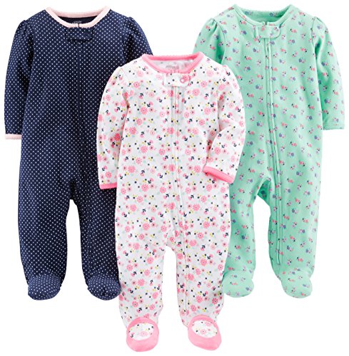 Simple Joys by Carter's Baby Girls paquete de 3 para dormir y jugar ,Pink Floral, Blue Floral, Navy Dot ,6-9 Meses