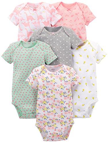 Simple Joys by Carter's - Body de manga corta para niña (6 unidades) ,Pink Dino, Floral, Mint, White, Gray ,Bebé prematuro