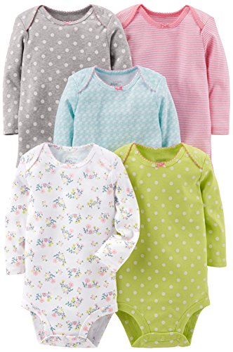 Simple Joys by Carter's Infant-and-Toddler-Bodysuits, Gray/Pink/Lime/Blue, 6-9 Meses