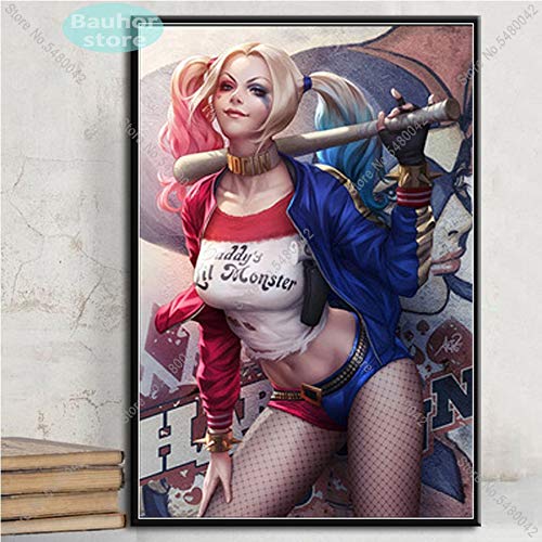 Sin Marco Carteles e Impresiones Harley Quinn Joker Squad Art Poster Canvas Painting Wall Art Picture for Living Room Home Decor 50x75cm