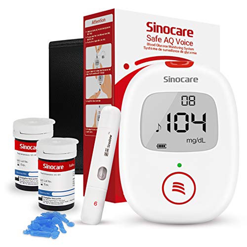 sinocare Medidor de glucosa en sangre/Glucosa en sangre kit de control de la diabetes kit con Codefree tiras x 50 y caja para diabéticos - en mg/dL (Safe AQ Voice)