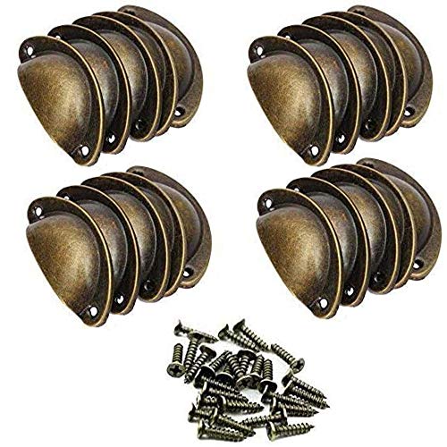 SJUNJIE 20 Piezas Tiradores de Muebles Antiguos Perillas de Metal Vintage Manillas Asa Concha para Puertas de Armario Gabinete Cómoda Cajones Cocina Baño(Latón)