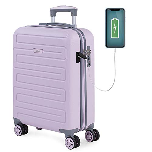 SKPAT - Maleta de Cabina para Viaje. Puerto para Cargador USB. 4 Ruedas Trolley 55 cm. ABS. Equipaje de Mano. Pequeña Rígida Cómoda y Ligera. Candado TSA. Calidad. 175050, Color Rosa