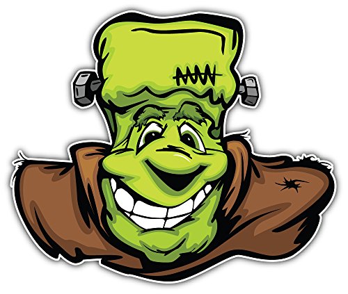 SkyBug Happy Frankenstein Halloween Monster Head Bumper Sticker Vinyl Art Decal for Car Truck Van Wall Window (24 X 20 cm)