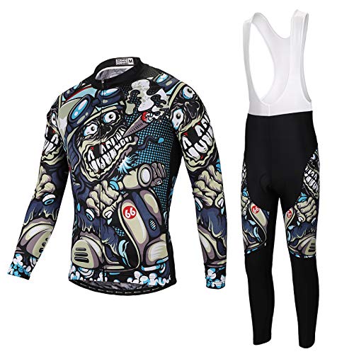 SKYSPER Maillot Ciclismo Hombres Jersey Mangas Largas Pantalones Largos Culotte de Ciclismo Conjunto de Ropa Maillot Entretiempo Invierno para Deportes al Aire Libre Ciclo Bicicleta