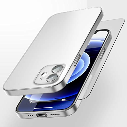 SmartDevil Ultra Fina Funda iPhone 12 Mini con Gratis Cristal Templado,Absorción de Choque Flexible y Duradera con Diseño de Matte para Cover Case iPhone 12 Mini (5.4 Pulgada)-HD Blanco Mate