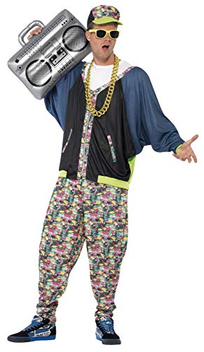 Smiffys-43198 Disfraz de Hip Hop años 80, Estampado, con Chaqueta, pantalón y Sombrero, Color, Tamaño único (Smiffy'S 43198)