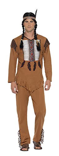 Smiffys-45509XL Disfraz de Guerrero Inspirado por los Americanos nativos, con Chaleco, p, Color marrón, XL-Tamaño 46"-48" (Smiffy'S 45509XL)